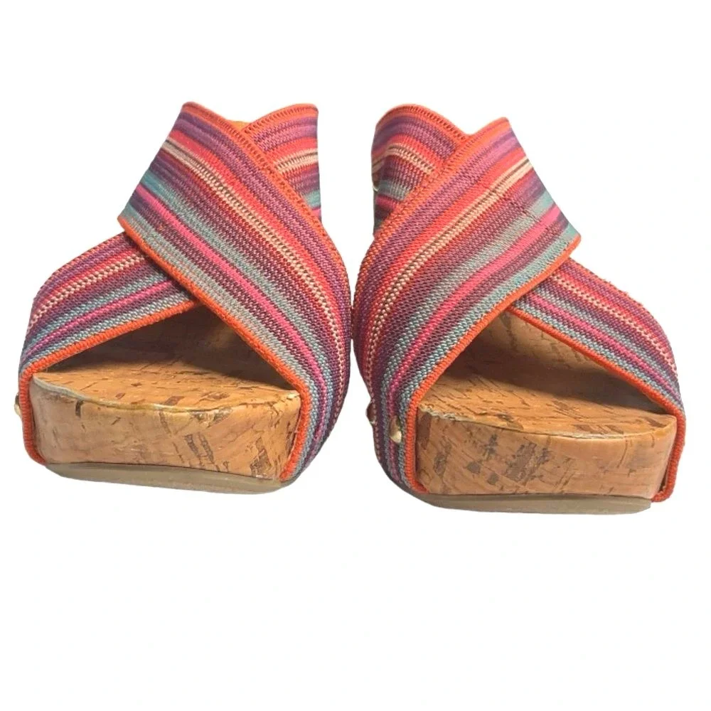 Montego Bay Club Sandals Sz 6.5‎ Platform Cork Wedge Heels Slip On Cross Strap